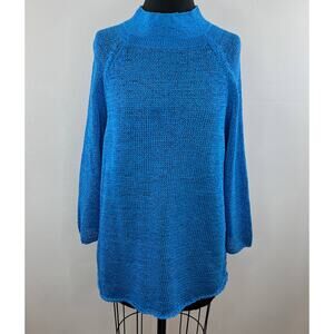 DKNY Blue Long Sleeve Mock Neck Cotton Knit Pullover Sweater Size L Large